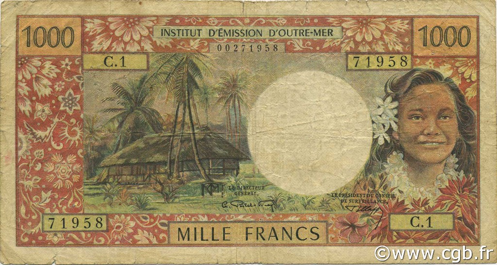 1000 Francs NEW CALEDONIA  1969 P.61 VG