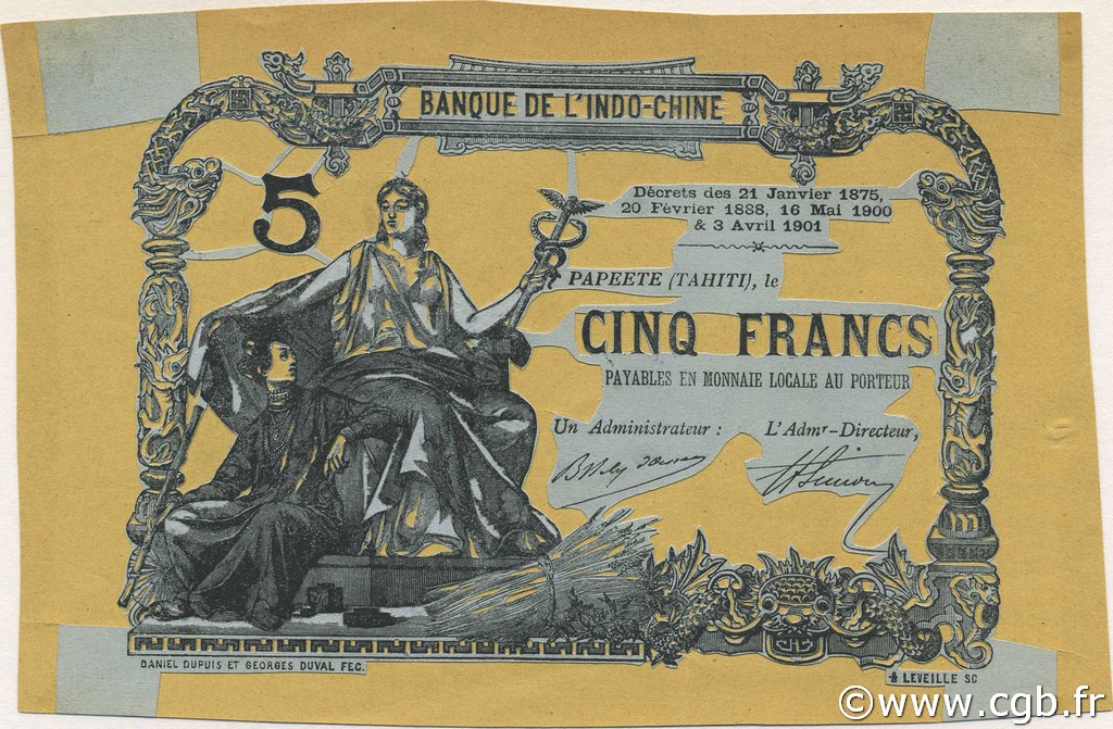 5 Francs TAHITI  1905 P.01-- XF