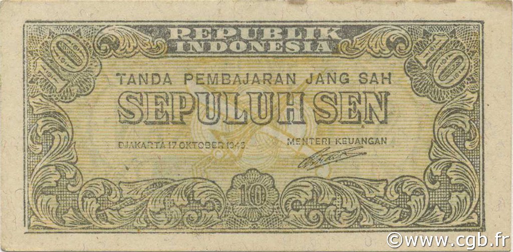 10 Sen INDONESIA  1945 P.015a SC