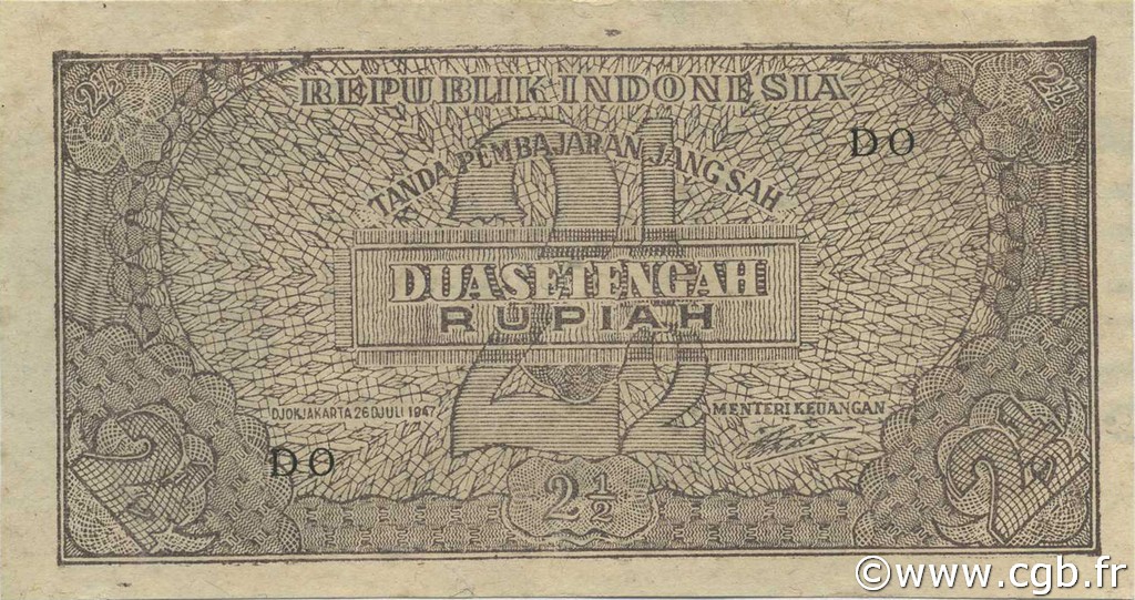 2,5 Rupiah INDONESIA  1947 P.026 UNC-