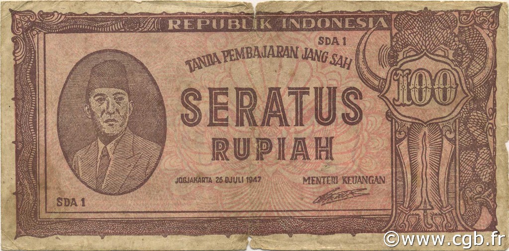 100 Rupiah INDONESIA  1947 P.029 F