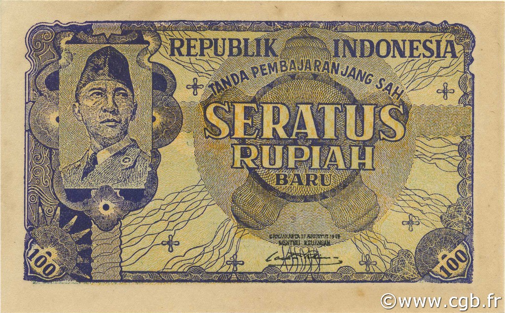100 Rupiah INDONESIA  1949 P.035G q.FDC
