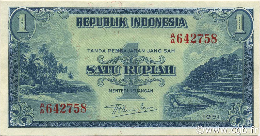 1 Rupiah INDONESIA  1951 P.038 SC+