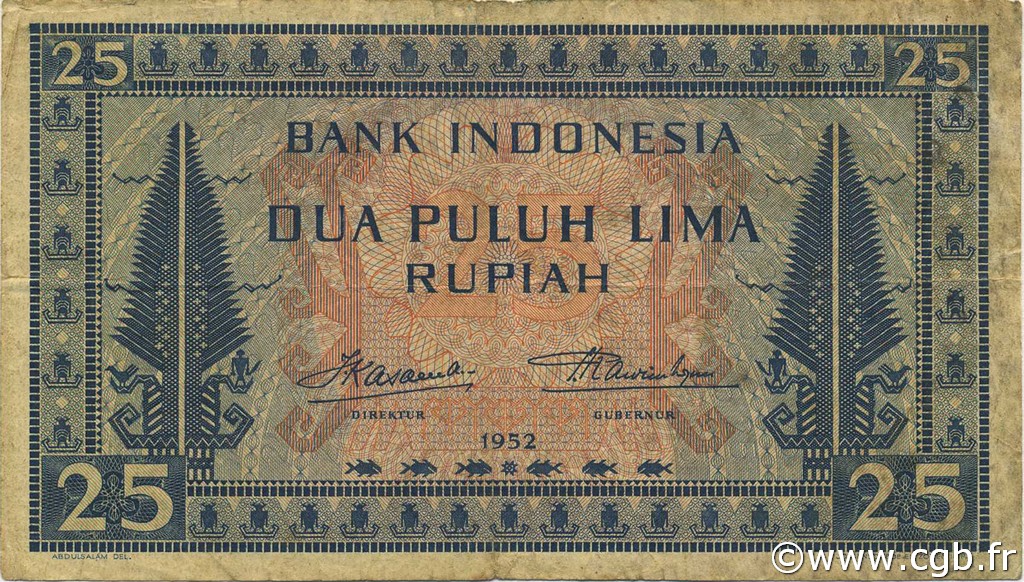 25 Rupiah INDONESIA  1952 P.044a F
