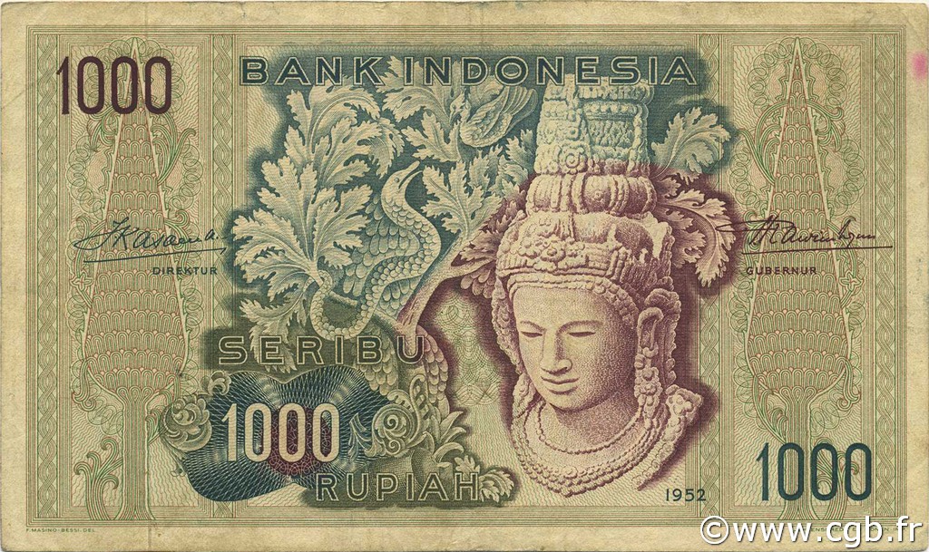 1000 Rupiah INDONESIA  1952 P.048 VF+