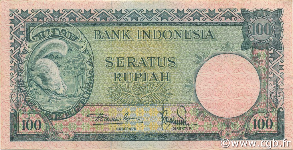 100 Rupiah INDONESIA  1957 P.051 UNC-