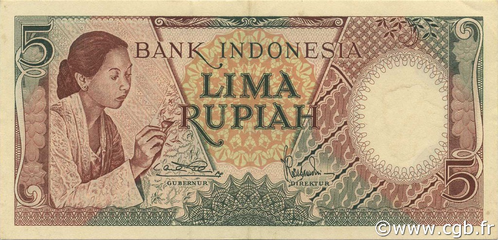 5 Rupiah INDONESIA  1958 P.055 XF+