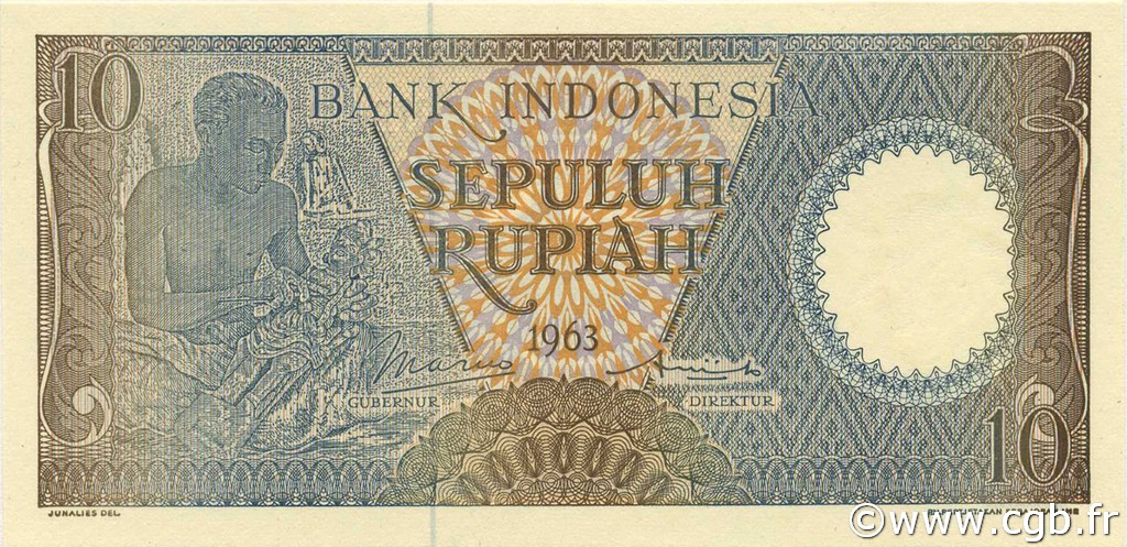 10 Rupiah INDONESIEN  1963 P.089 ST