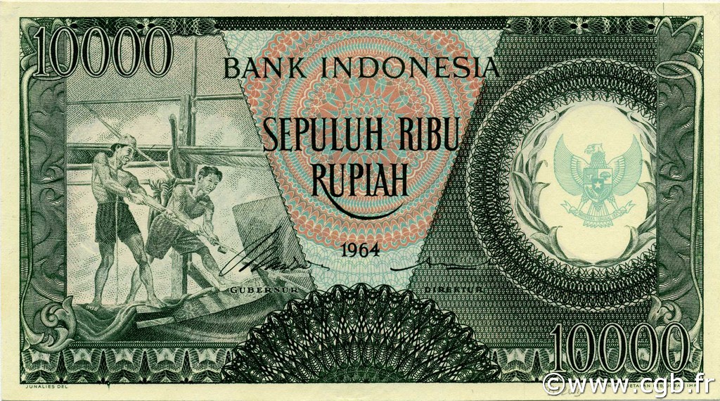 10000 Rupiah INDONESIA  1964 P.101a AU