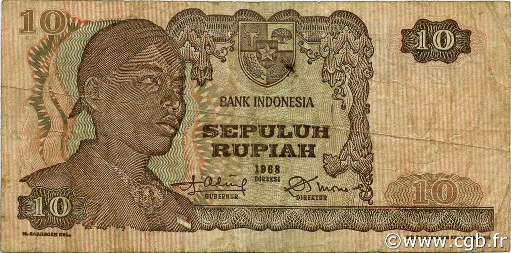 10 Rupiah INDONESIA  1968 P.105a BC