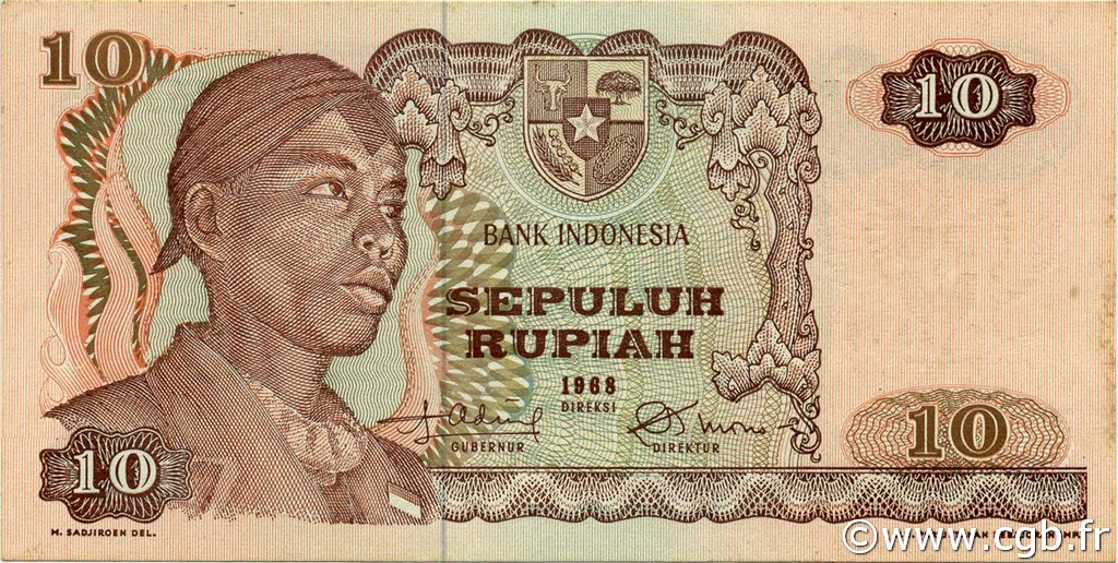10 Rupiah INDONESIEN  1968 P.105a ST