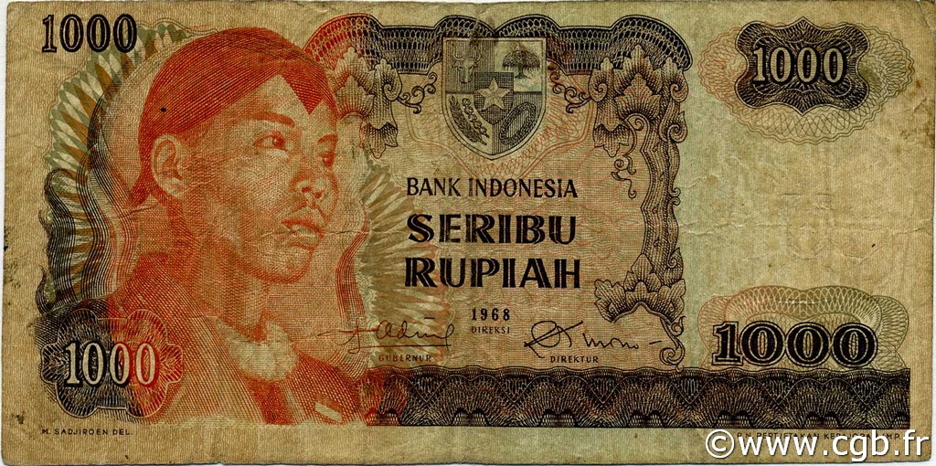 1000 Rupiah INDONESIA  1968 P.110a F