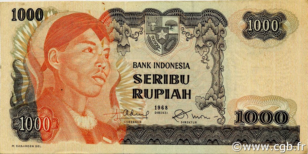 1000 Rupiah INDONESIEN  1968 P.110a fVZ