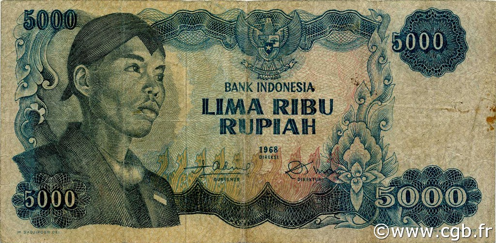 5000 Rupiah INDONESIA  1968 P.111a F