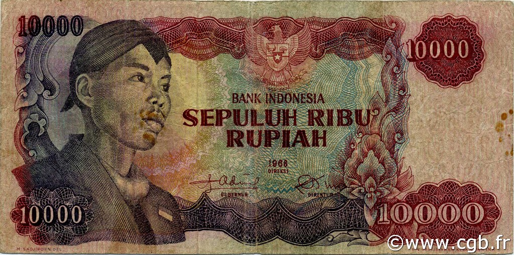 10000 Rupiah INDONESIA  1968 P.112a F