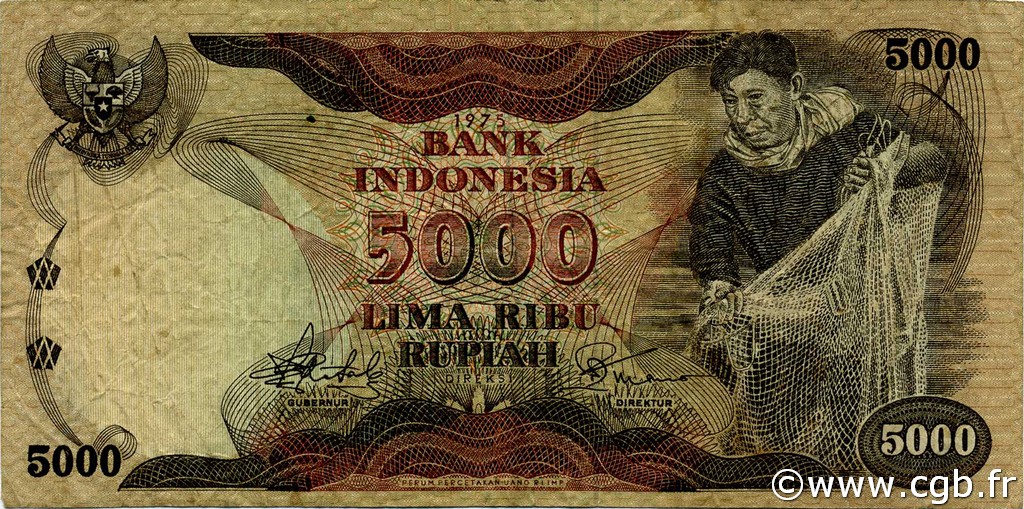 5000 Rupiah INDONESIA  1975 P.114a BC+