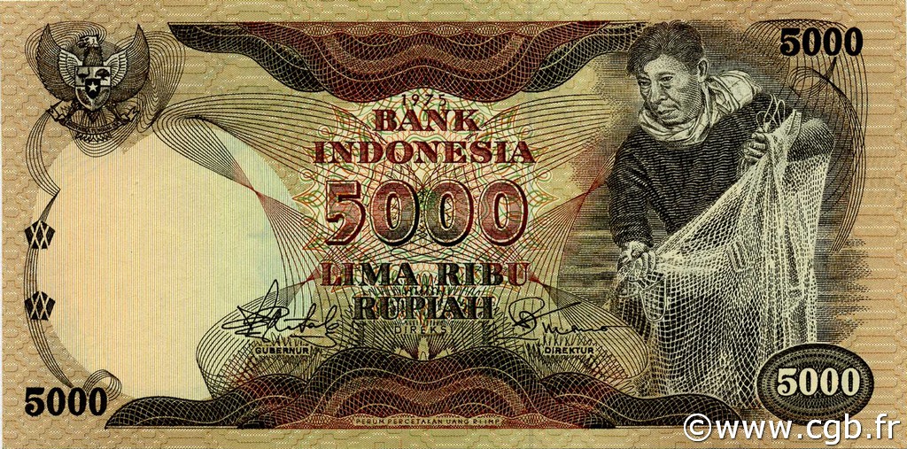 5000 Rupiah INDONESIA  1975 P.114a SC+