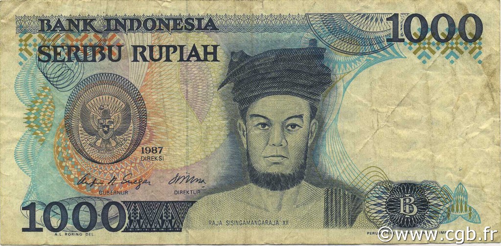 1000 Rupiah INDONESIA  1987 P.124a MBC