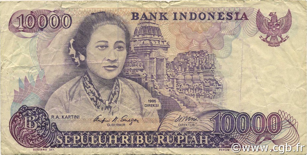 10000 Rupiah INDONÉSIE  1985 P.126a TB+
