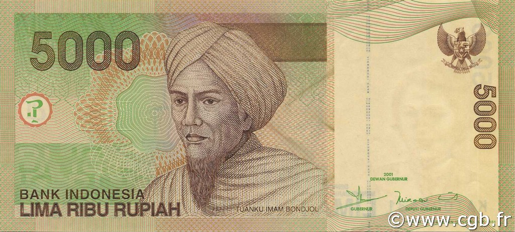 5000 Rupiah INDONESIEN  2001 P.142a fST+