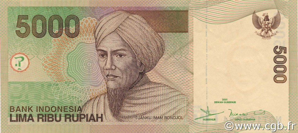 5000 Rupiah INDONESIA  2004 P.142d EBC+
