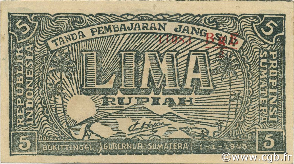 5 Rupiah INDONESIA  1948 PS.189b SC+
