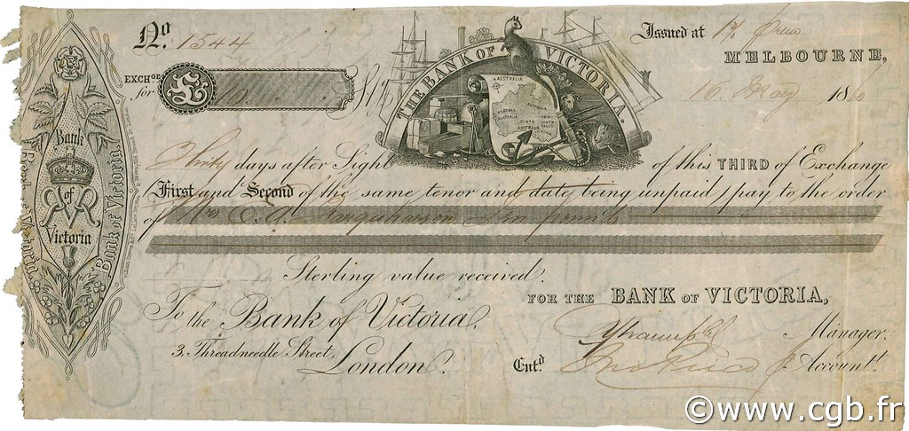 10 Pounds AUSTRALIA  1860 P.- BB