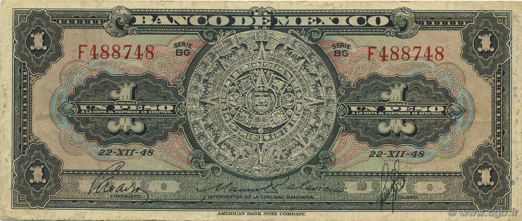1 Peso MEXICO  1948 P.046a VF