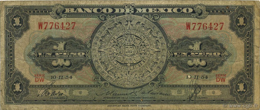 1 Peso MEXICO  1954 P.056a RC