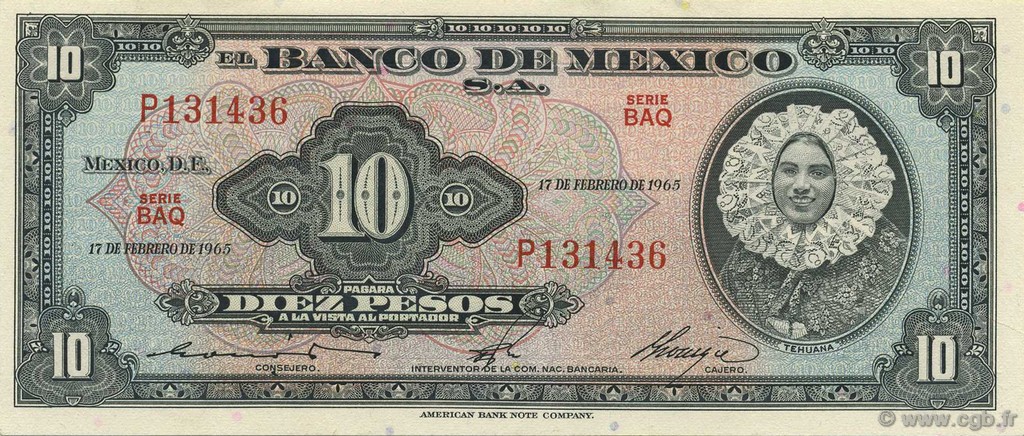 10 Pesos MEXICO  1965 P.058k ST
