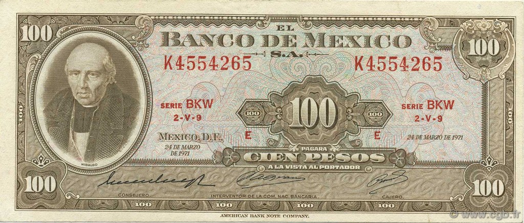 100 Pesos MEXICO  1971 P.061f SPL
