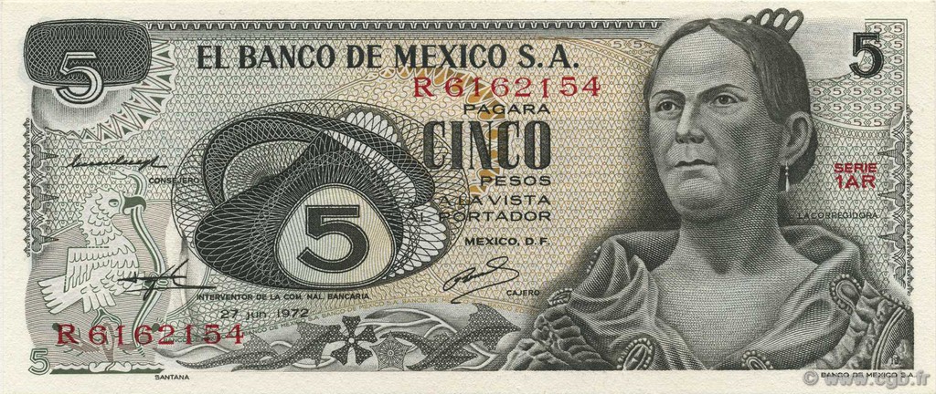5 Pesos MEXICO  1972 P.062c ST