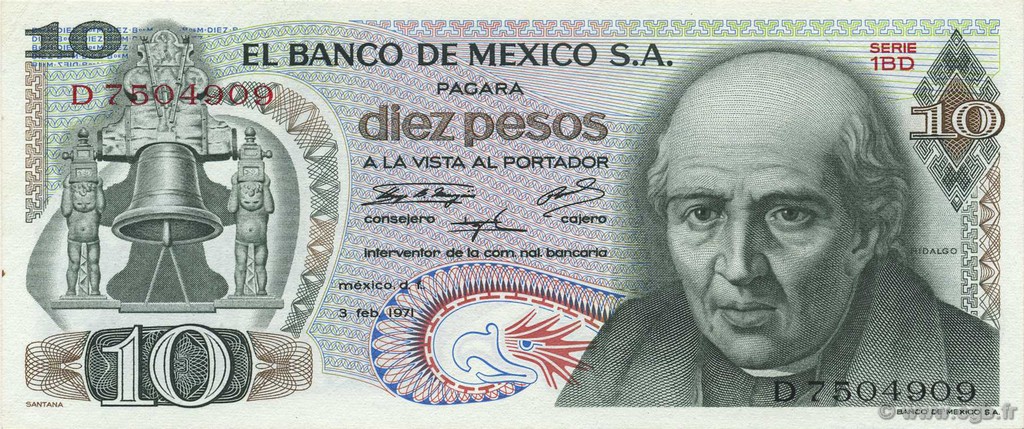 10 Pesos MEXICO  1971 P.063d UNC