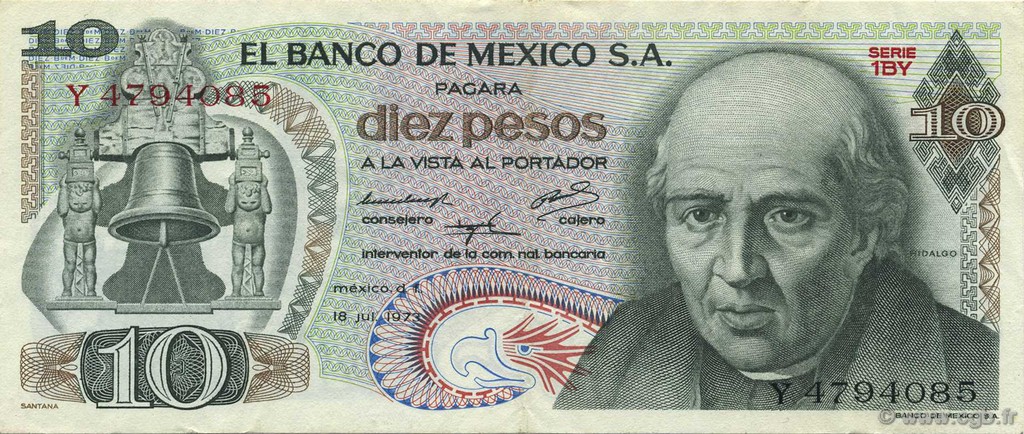 10 Pesos MEXICO  1973 P.063f VF