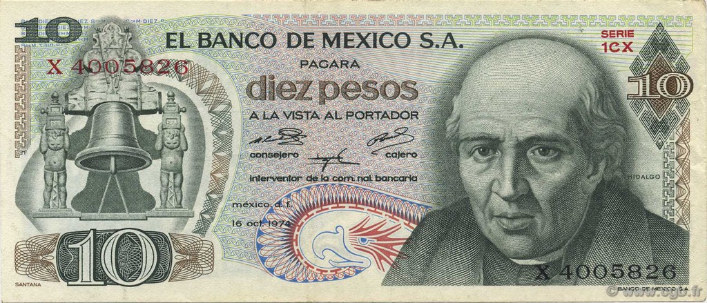 10 Pesos MEXIQUE  1974 P.063g TTB
