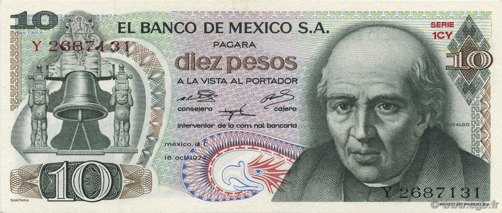 10 Pesos MEXICO  1974 P.063g SC