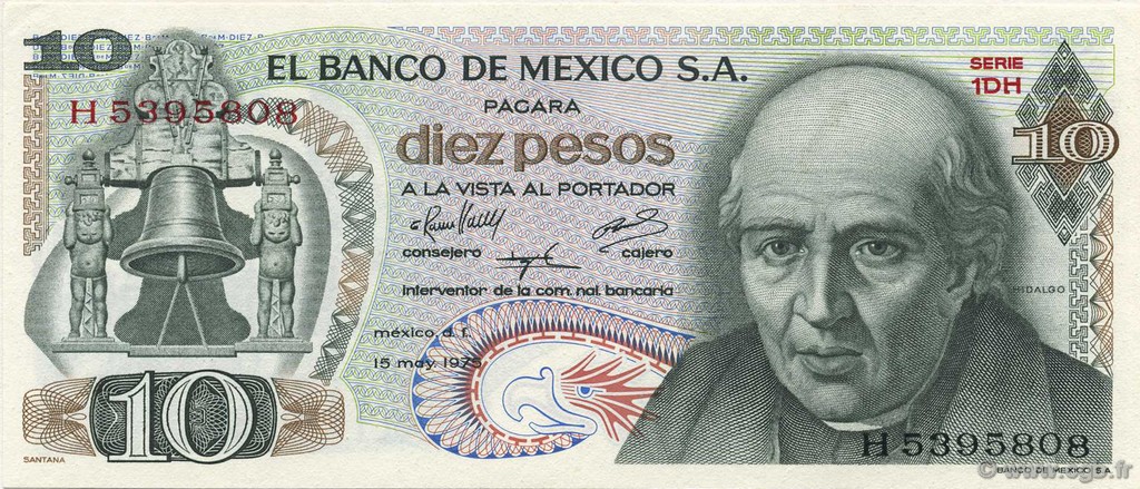 10 Pesos MEXICO  1975 P.063h UNC-