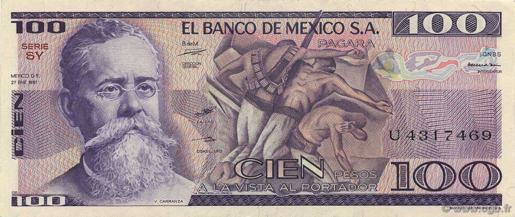 100 Pesos MEXICO  1981 P.074a FDC