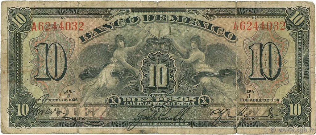 10 Pesos MEXICO  1936 P.030 G