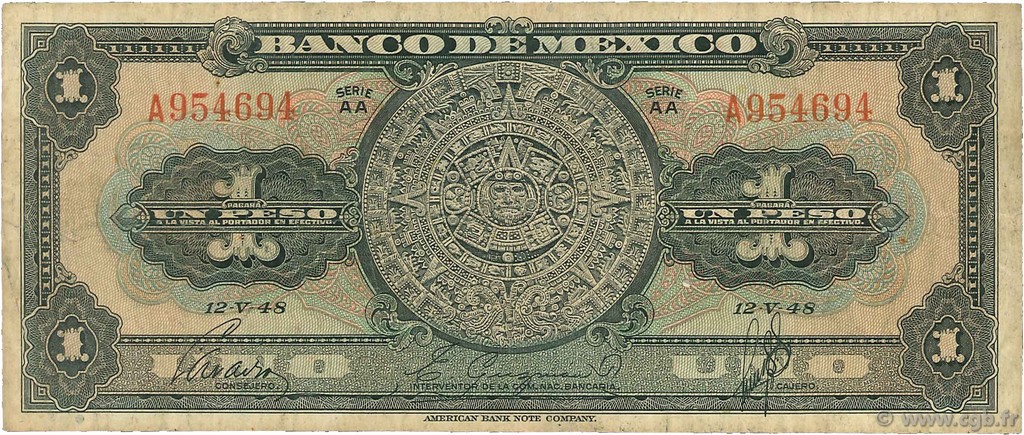 1 Peso MEXICO  1948 P.038d MB
