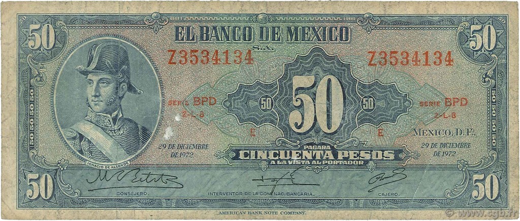 50 Pesos MEXIQUE  1972 P.049u B