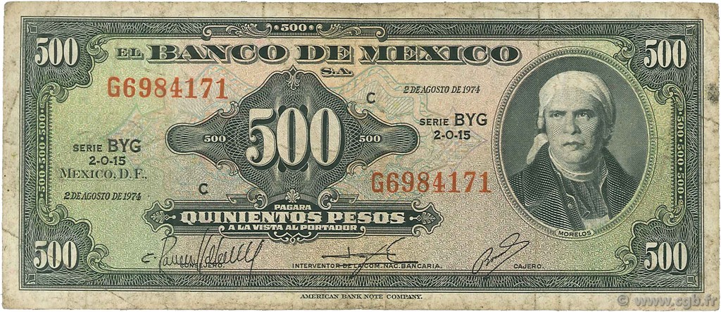 500 Pesos MEXICO  1974 P.051r G