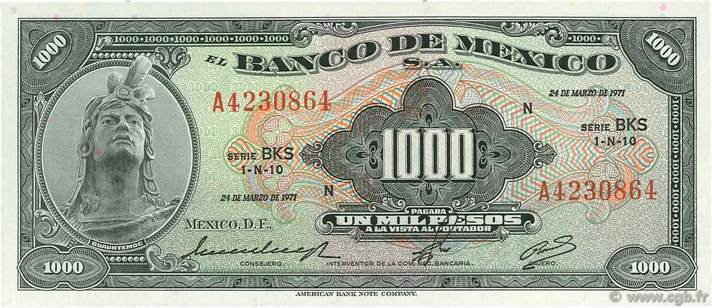 1000 Pesos MEXICO  1971 P.052o UNC