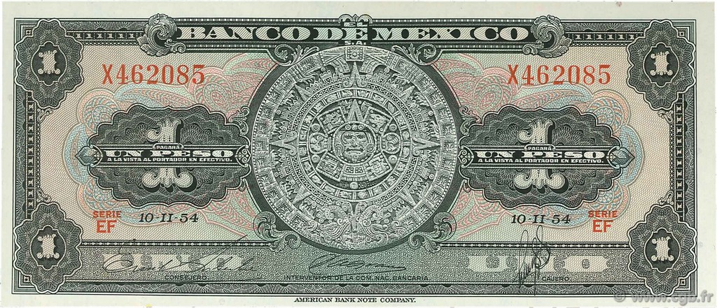 1 Peso MEXICO  1954 P.056a FDC