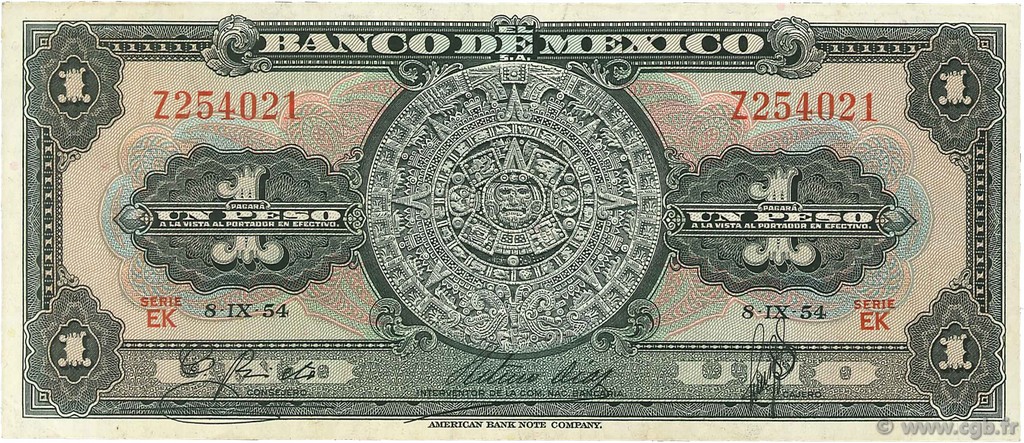 1 Peso MEXICO  1954 P.056b BB