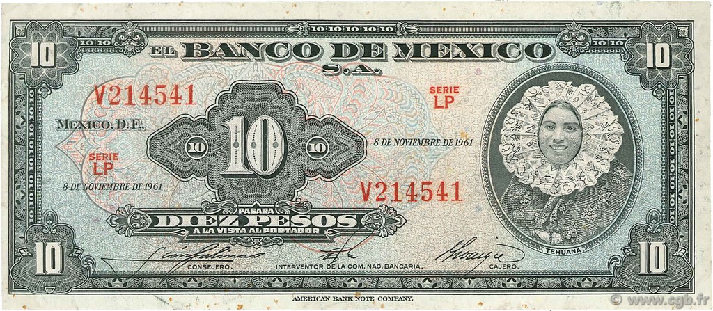 10 Pesos MEXICO  1961 P.058i fSS