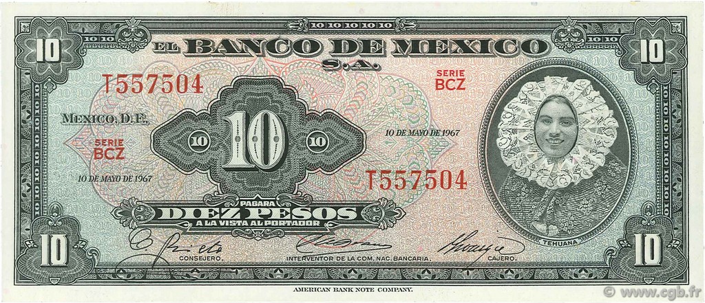 10 Pesos MEXICO  1967 P.058l UNC