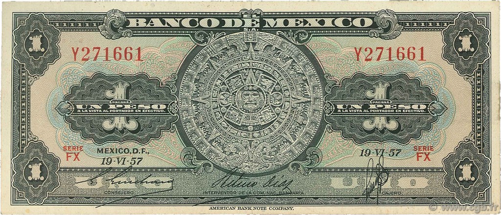 1 Peso MEXIQUE  1957 P.059a TTB