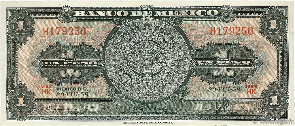 1 Peso MEXICO  1958 P.059d SPL