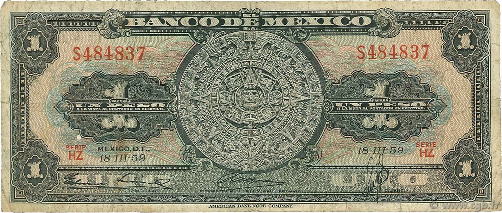 1 Peso MEXICO  1959 P.059e SGE